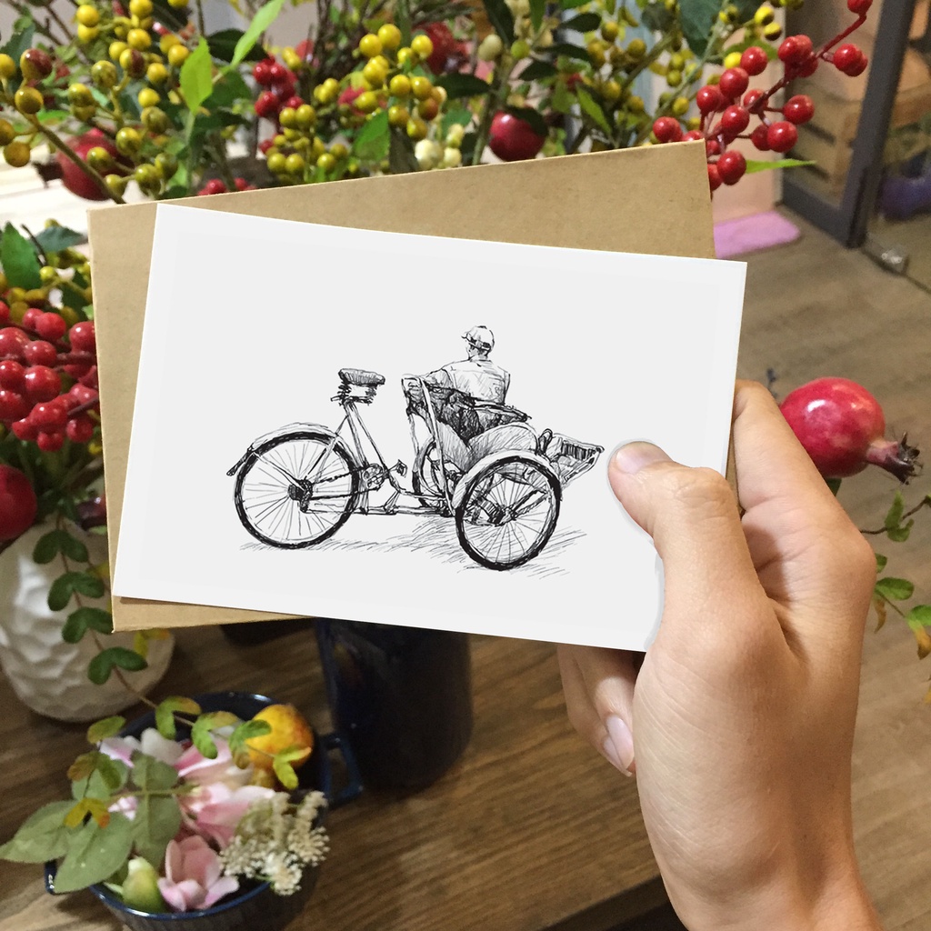 Postcard, thiệp trang trí decor chủ đề Việt Nam ký họa kích thước 10x15 P3 Tặng kèm bao thư kraft cho mỗi postcard