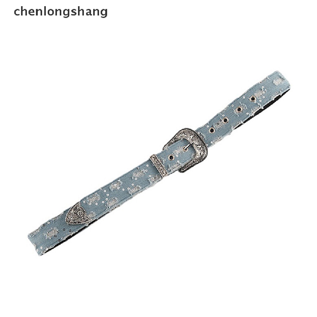 Thắt Lưng Denim Khóa Hợp Kim Khắc Họa Tiết Phong Cách Punk Mới Cho Nữ