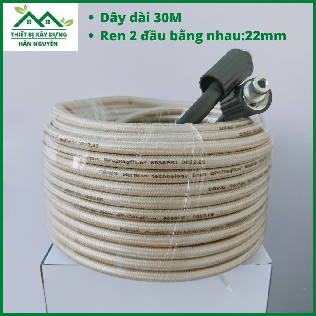 Dây máy rửa xe 10m,15m,20m,30m cao áp Oring,ren 22mm,cuộn ống nước