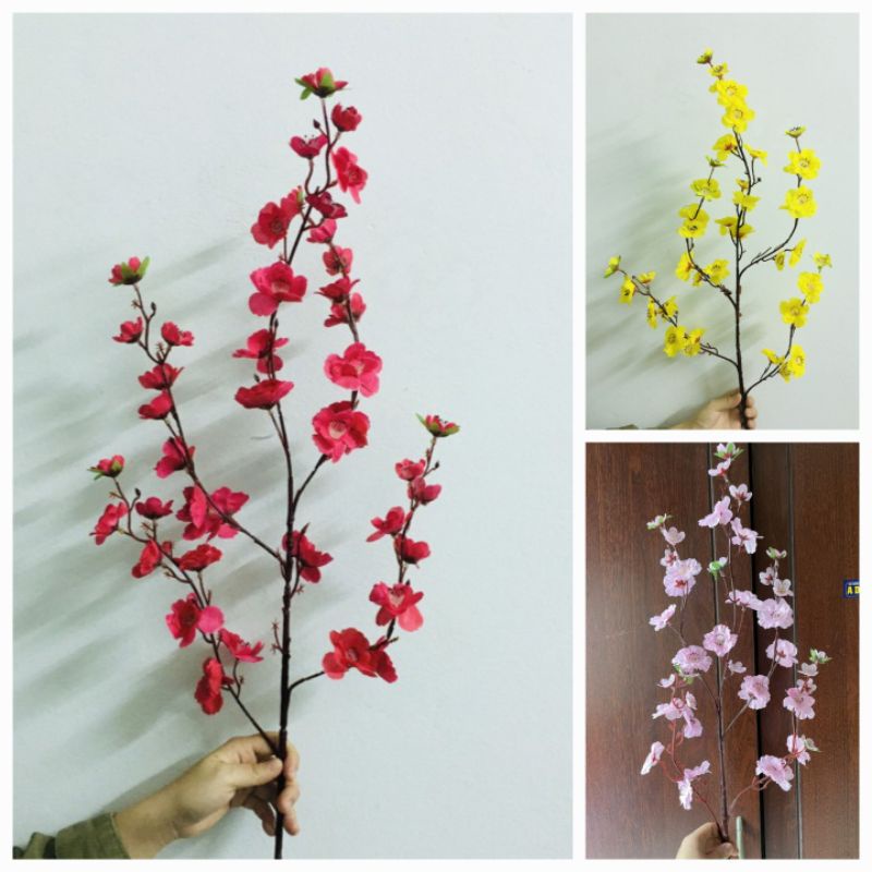 Cành hoa đào/mai giả dài 1m có 5 nhánh loại đẹp