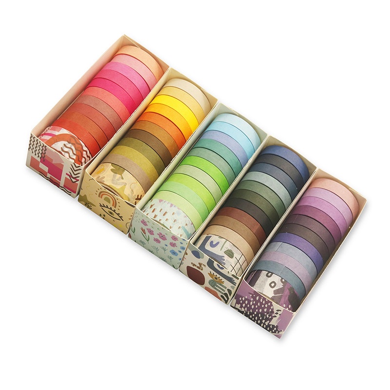Bộ 11 Băng Keo Washi Màu Sắc Trơn 7.5mm 15mm C7324 Dùng Trang Trí Nhật Ký