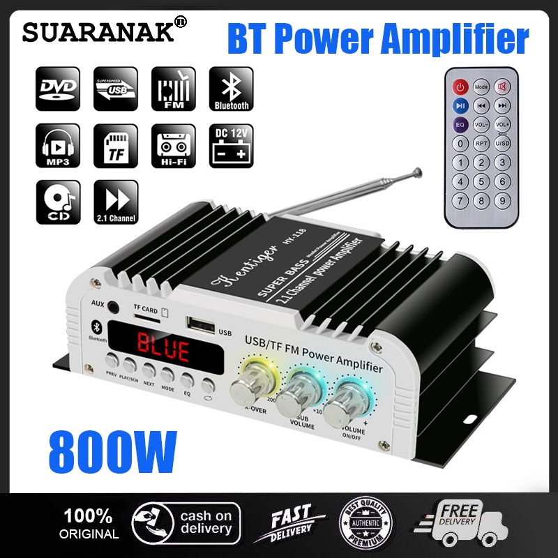 Bộ Khuếch Đại Âm Thanh Kỹ Thuật Số 800W Bluetooth 2.1 Kênh 45W 2x 20W Hi-Fi Stereo AMP USB TF CD FM Cho Xe Hơi