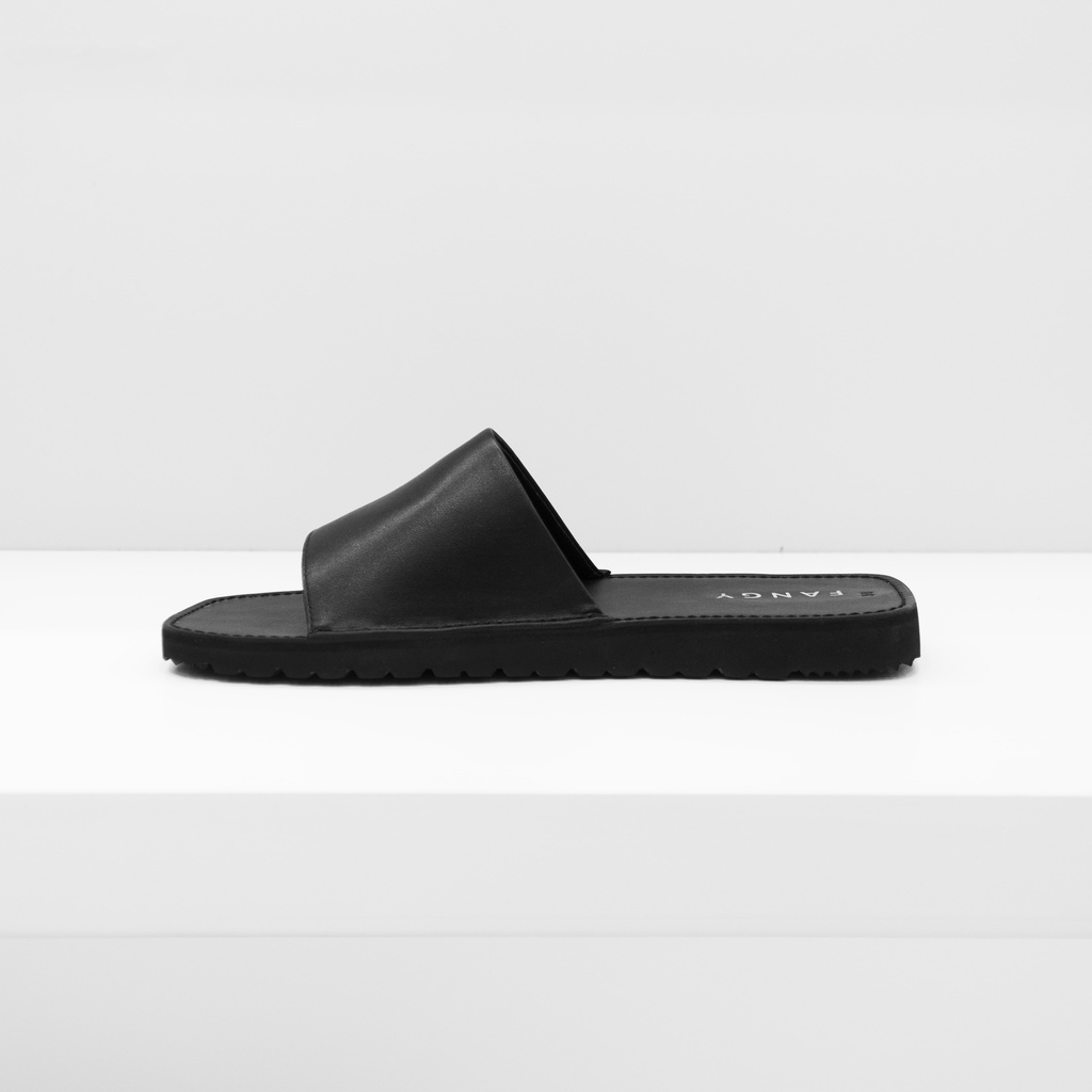 Dép Nam Nữ FANGY - The Square Slides Black Leather