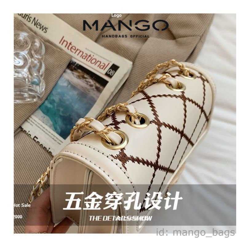 Túi xách nữ đeo chéo 3 ngăn trần trám khoá sập dây đeo da luồn xích phong cách trẻ trung