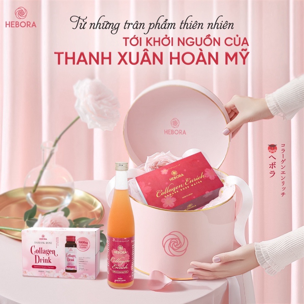 Nước Uống Hebora Collagen Drink Nhật Bản Hộp 10 Chai - Giúp Da Khoẻ Đẹp -Căng Bóng