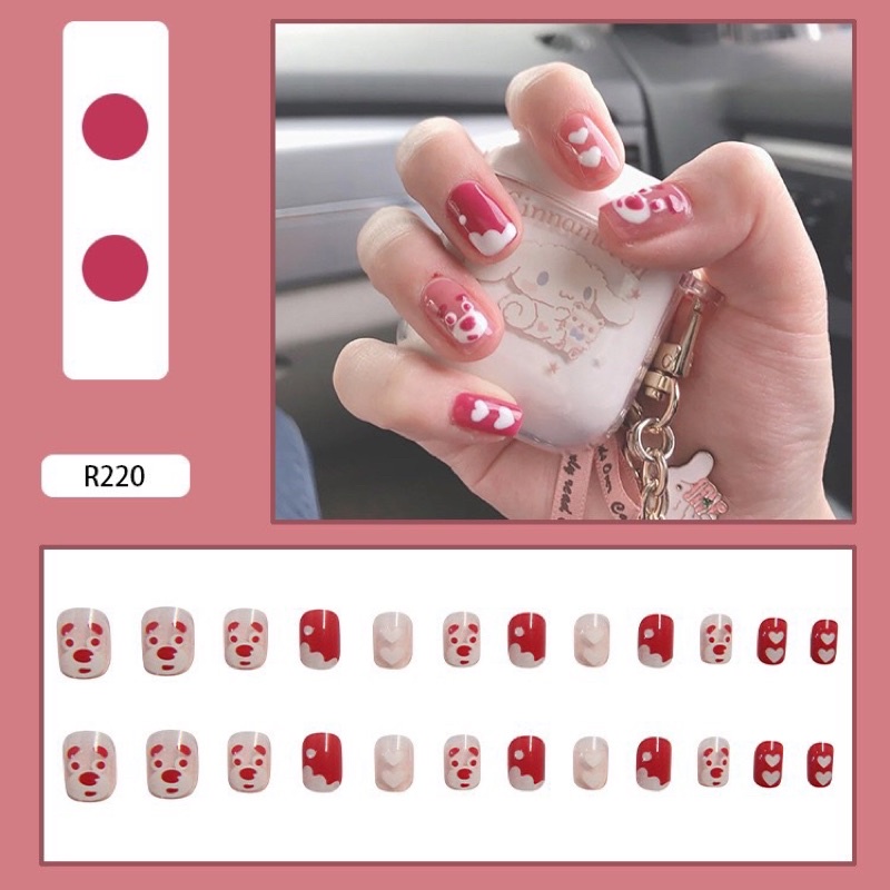 Bộ Nail Box 24 Móng Tay Giả Trơn Ngắn Đa Dạng Mẫu Kèm Keo