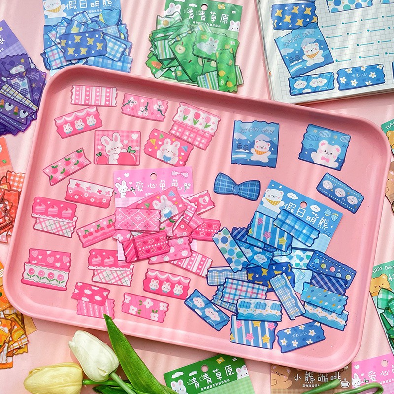 Sticker Trang Trí Dạng Miếng Washi Dùng Trang Trí Sổ, Lưu Bút, Bìa Sách Dễ Thương (Set 40 Miếng Rời)