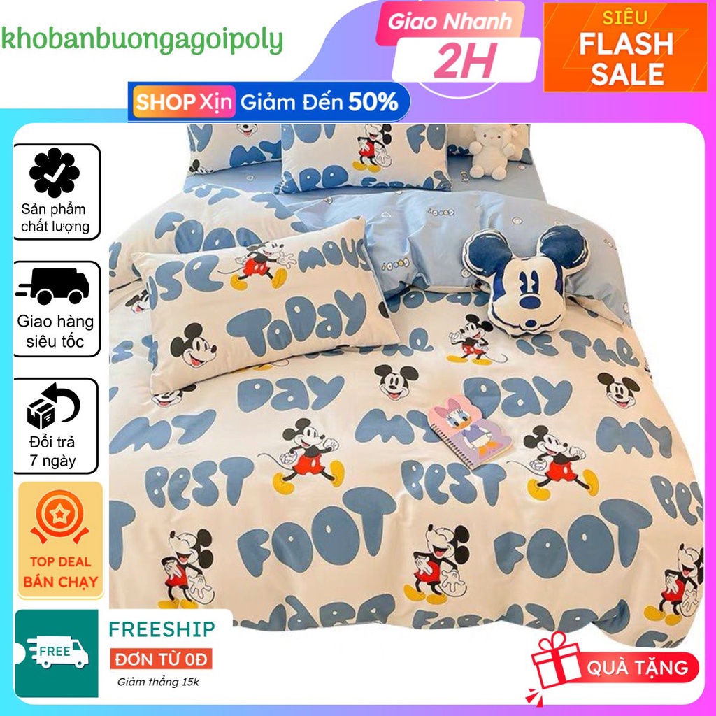 Ga bo chun bọc đệm 1mx2m, vải cotton poly mềm mịn, chuột mickey
