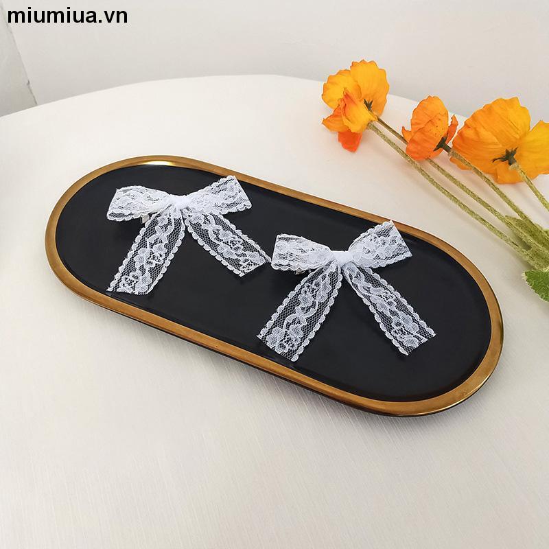 miumiuaKẹp tóc thắt nơ bằng vải ren màu trắng đơn giản dễ thương dành cho nữ