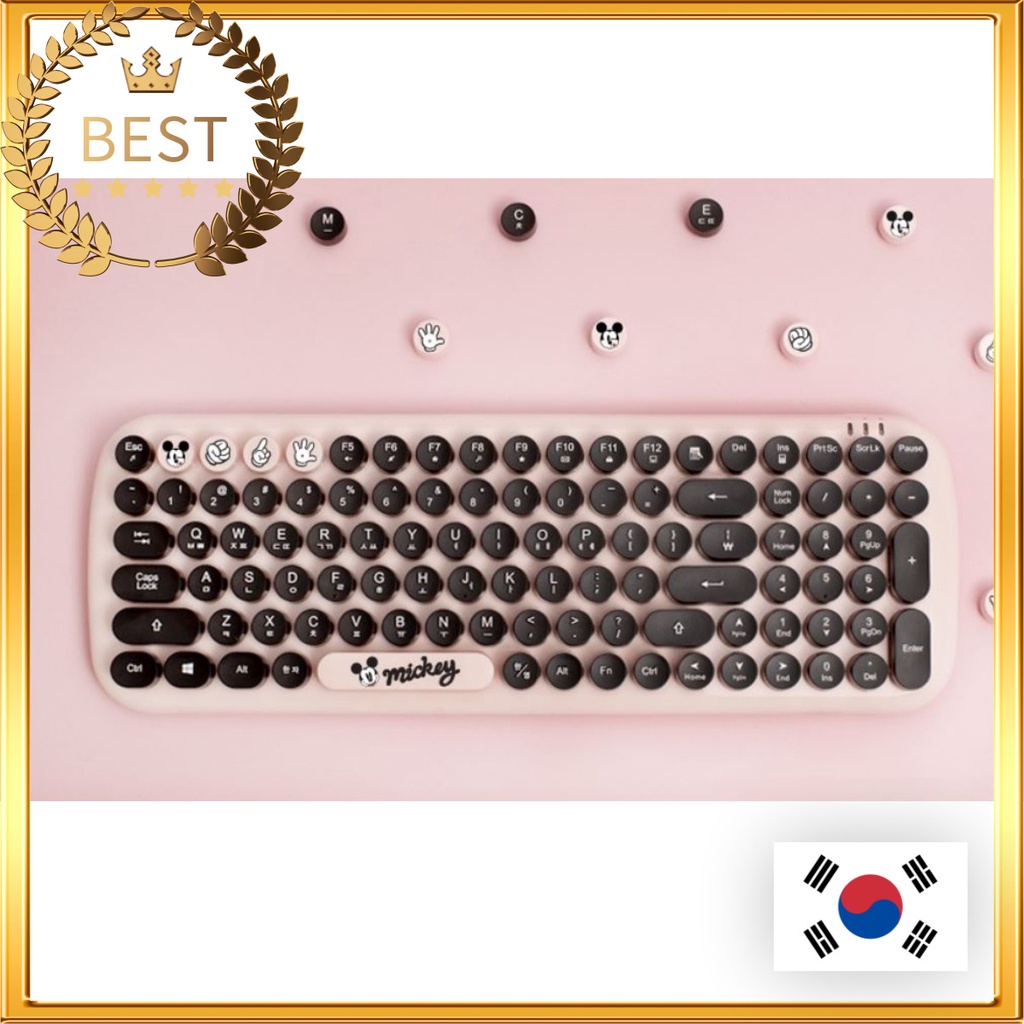 MICKEY MOUSE Retro Wireless Keyboard DISNEY Bàn Phím Không Dây Màu Đen Và Hồng Hình Chuột MICKEY Phong Cách Retro