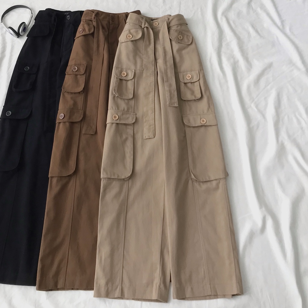 Quần Kaki Túi Hộp Nữ JEMCLOSET Form Ống Suông Cá Tính Kèm Belt Thắt Lưng LAMDEN 2967