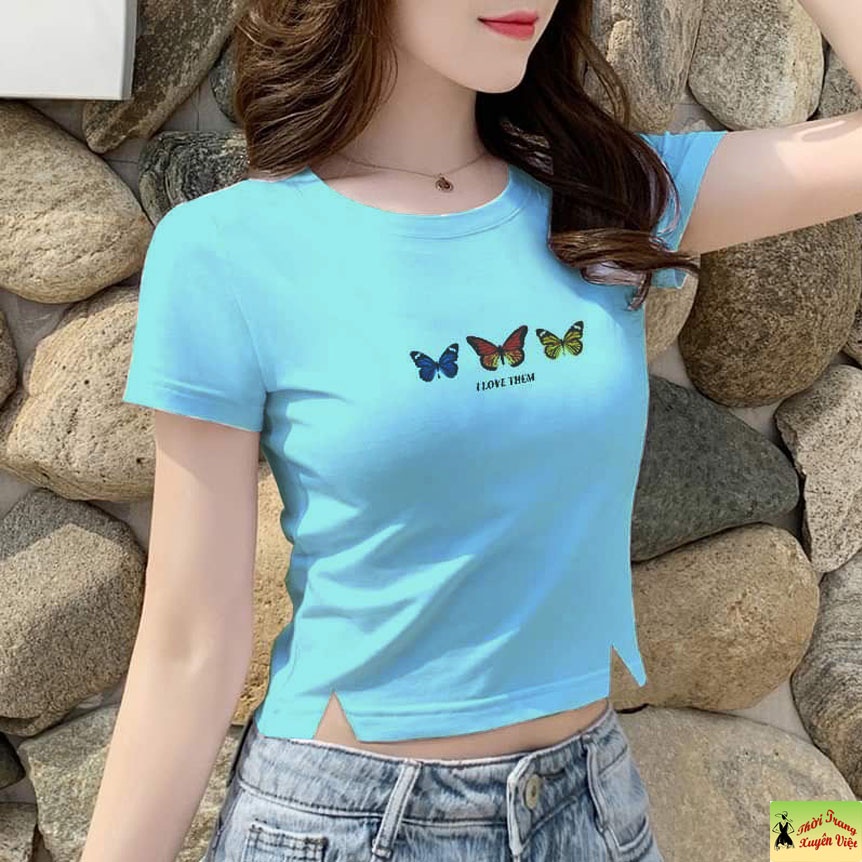 Áo croptop body I LOVE THEM mẩu thiết kế hiện đại in3D phù hợp mặc nhà dạo phố,được làm từ vải thun4chieu