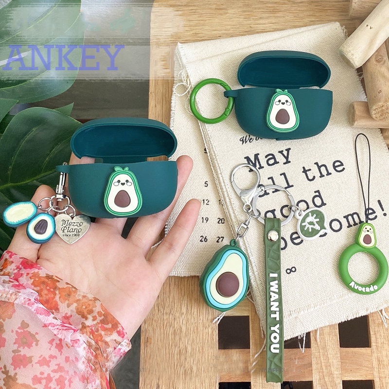 Soundpeats Free2 Classic Case Cute Avocado cartoon Ring Chain Rope Earphone Case Silicone Shockproof Protect Box