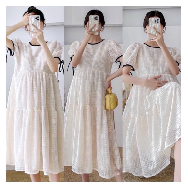 Váy bầu dáng xuông kẻ caro phong cách thanh lịch  phù hợp đi làm đi chơi