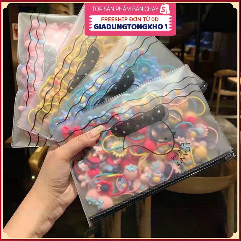 PVN47560 Sét 20 Dây Cột Tóc Chun Hoa Cho Bé Gái Đáng Yêu Kèm Túi Zip Giá Rẻ