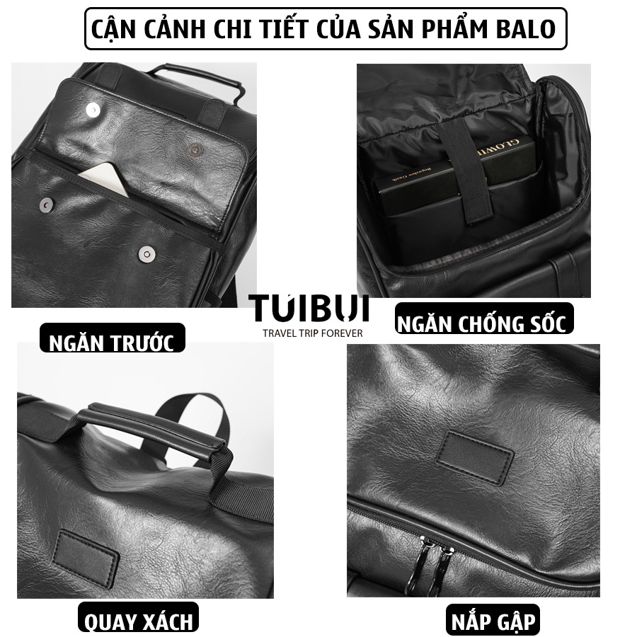 Balo  da đi học cao cấp thời trang nam nữ unisex chất liệu da Pu, nắp gập , ngăn để laptop máy tính 15,6 inch - TB09