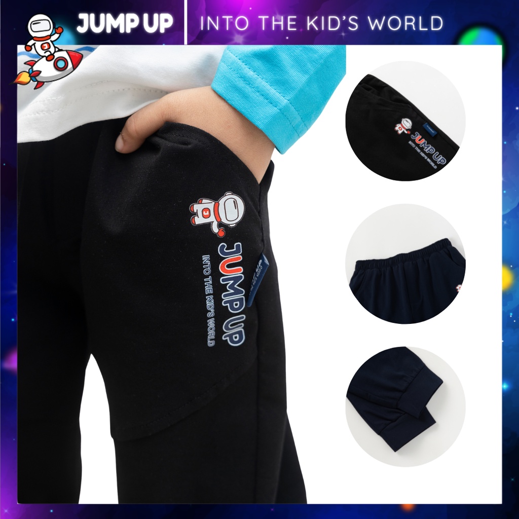 Quần Thun Dài Bo Gấu Thu Đông Bé Trai, Bé Gái Jump Up Chất Cotton Mềm Mại Họa Tiết Phi Hành Gia Jump Up Cá Tính