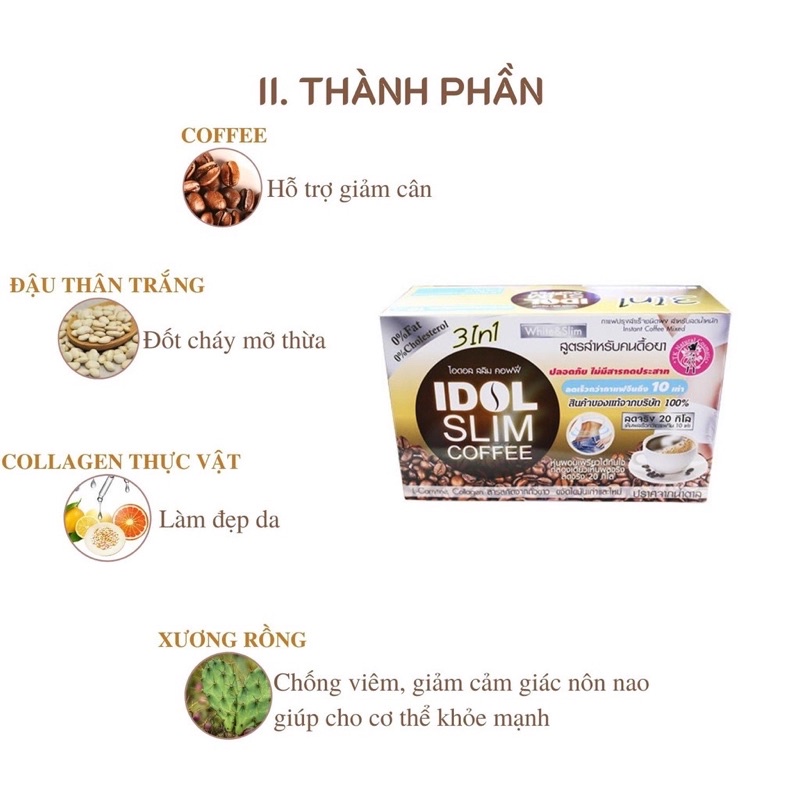 Cà Phê Cafe Idol Slim+ Giảm Cân An Toàn Hộp 10 Gói [Chính Hãng Thái Lan]