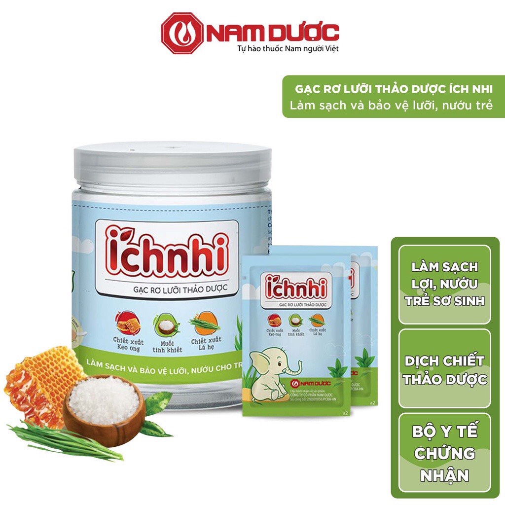 [ComBo 3 hộp] Gạc rơ lưỡi thảo dược Ích Nhi hộp 30 gói giúp vệ sinh răng miệng, làm sạch và bảo vệ nướu trẻ sơ sinh