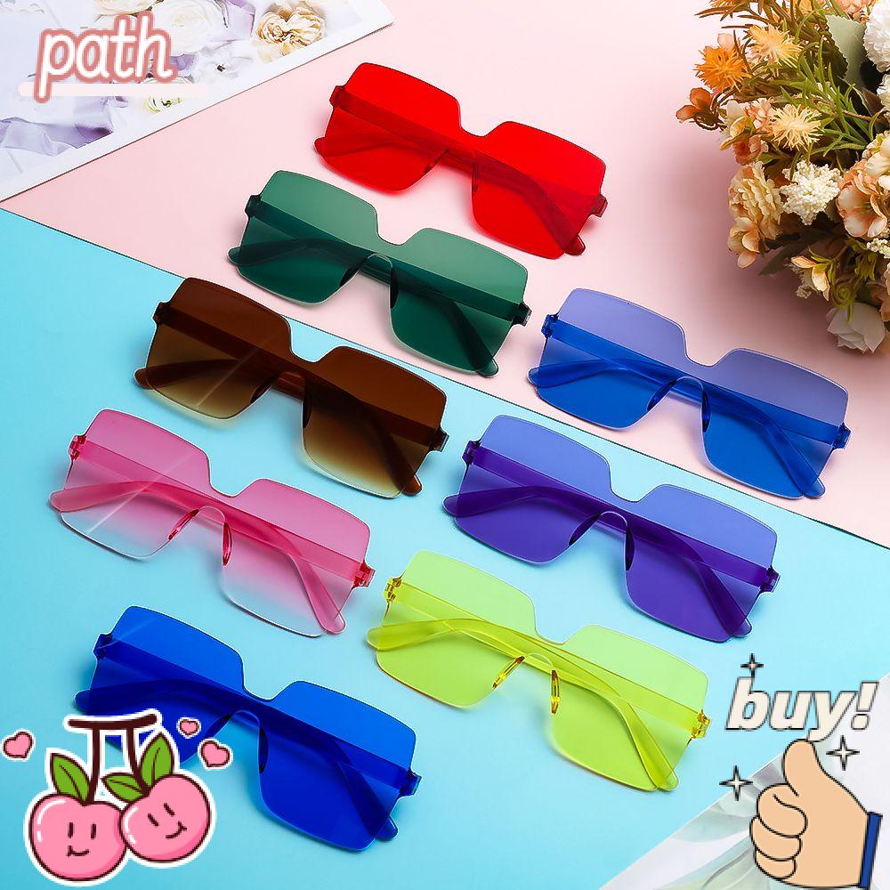 Kính Râm Vuông Màu Kẹo Trong Suốt Không Viền Thời Trang Dự Tiệc