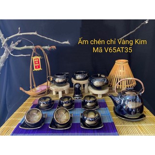 Bộ pha trà - ấm chén bát tràng cao cấp - men hoả biến - bộ chỉ xanh quoai đồng