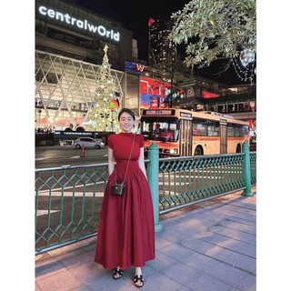 (Có size S M L)(Sẵn-giao ngay VIDEO-ẢNH THẬT) Đầm len tăm phối thô xoè màu đỏ cổ cao có khoá kéo