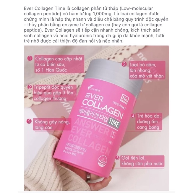 Ever Collagen Time Hộp 30 gói. Thức uống bổ sung Collagen Hàn Quốc. 에버 콜라겐