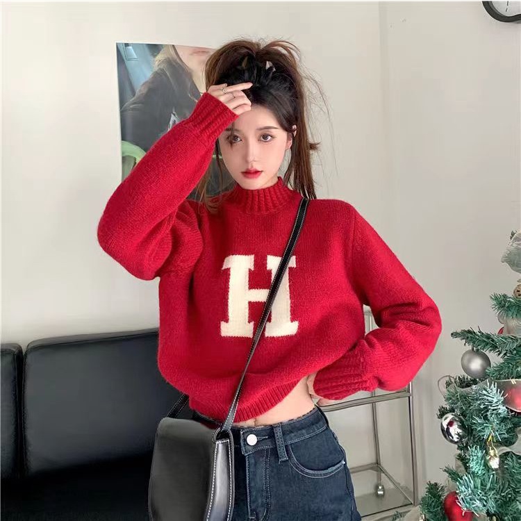 Áo Len Tay Dài Dáng Rộng In Hình Phong Cách Mới