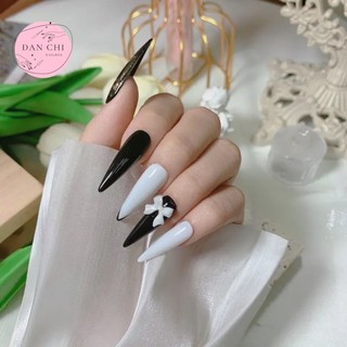 Nailbox Móng Úp Thiết Sẵn Mẫu Đen Trắng Charm Nơ