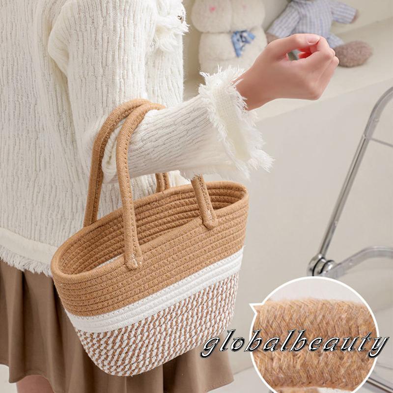 Túi Tote Dệt Màu Sắc Tương Phản Sức Chứa Lớn Có Thể Tái Sử Dụng