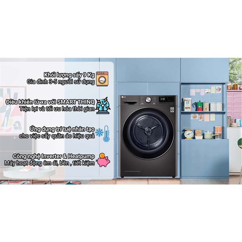 Máy sấy bơm nhiệt LG 9 Kg DVHP09B Năm ra mắt 2020 - Hàn Quốc