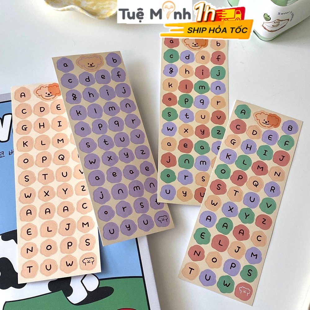 Sticker chữ cái cute font chữ STI58 sticker chữ tiếng anh viền hoa trang trí sổ bullet journal