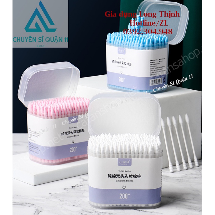 Hộp 200 tăm bông 2 đầu vệ sinh tai, mũi - kháng khuẩn, mềm mịn