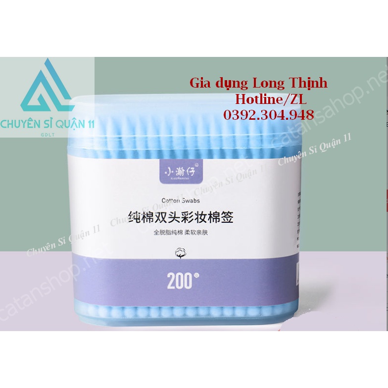 Hộp 200 tăm bông 2 đầu vệ sinh tai, mũi - kháng khuẩn, mềm mịn