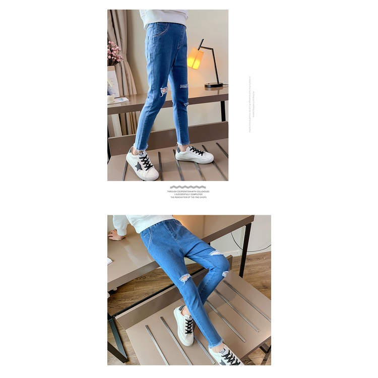 Planet Quần Jean Rách Dáng Ôm Co Giãn Thoáng Khí Thời Trang Hàn Quốc Cho Bé Gái