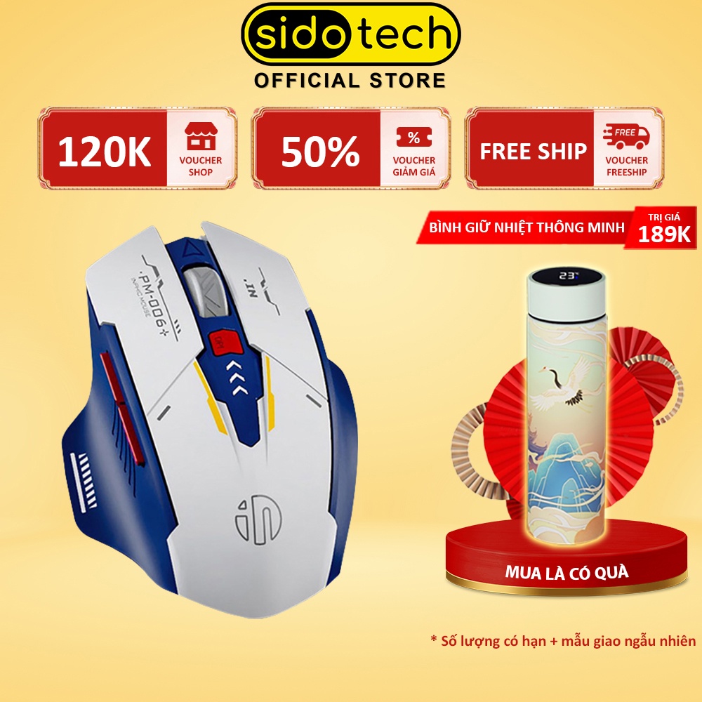 Chuột máy tính không dây gaming SIDOTECH M6P GUNDAM pin sạc 6 nút công thái học silent tắt tiếng chống ồn wireless