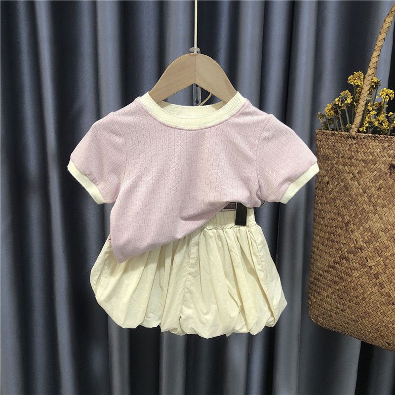 Set Áo Thun Tay Ngắn Phối Quần Short Dễ Thương Thời Trang Mùa Hè Cho Bé Gái