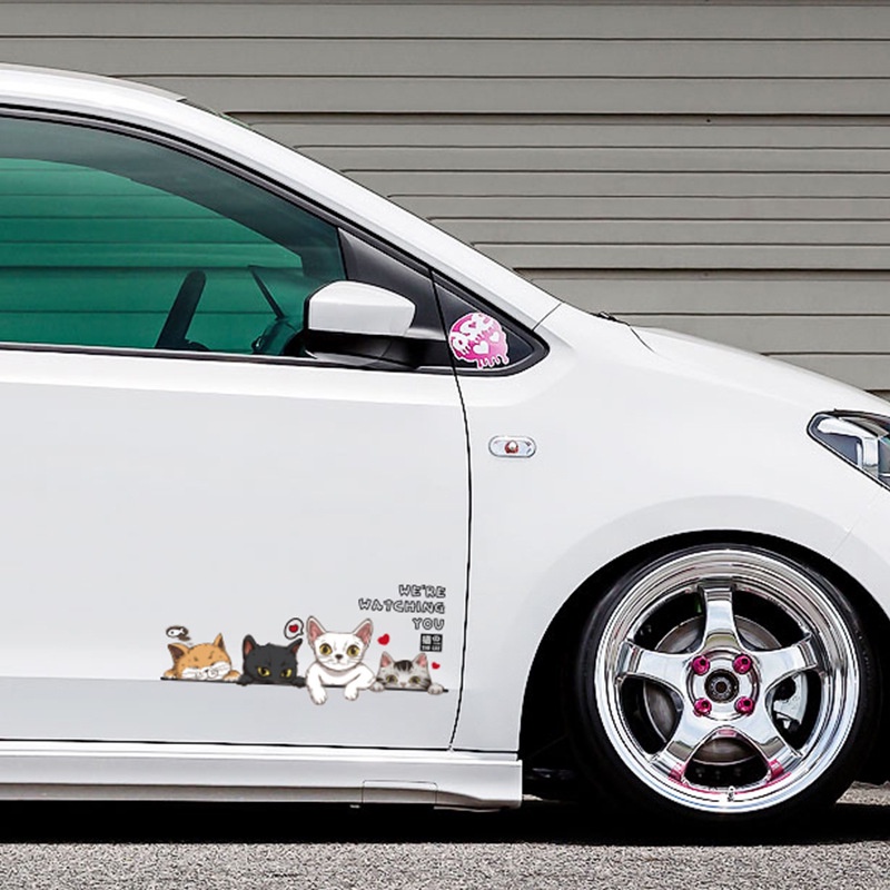 Miếng Dán PVC Hình Mèo Hoạt Hình Chống Nước Trang Trí Xe Hơi