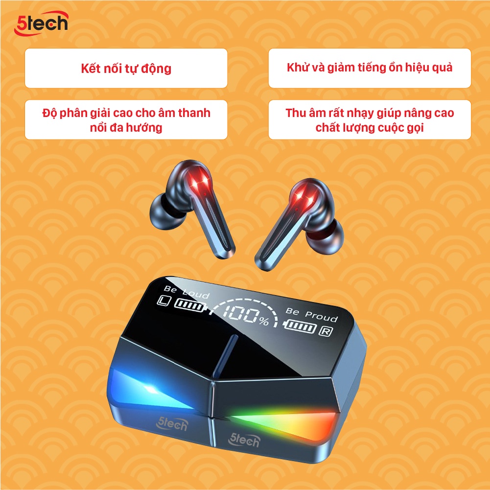 Tai nghe bluetooth 5TECH gaming monster, tai phone không dây pin trâu với màn hình led tráng gương nghe nhạc cực hay