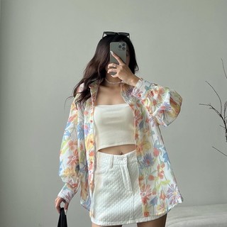 Cheers - áo sơ mi hoa , xẻ lưng cột nơ sau
