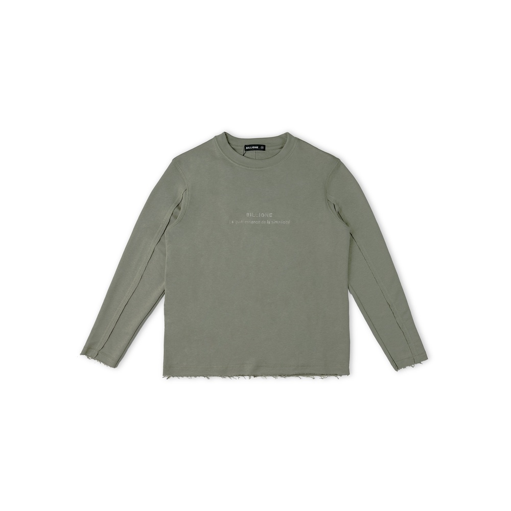 Áo Dài Tay " Stegos Raw-Edge Long Sleeve" Màu Xám Xanh Lá Nỉ Chân Cua 300gsm