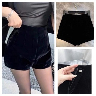 Quần short nhung trơn cạp liền lưng cao ôm dáng_quần đùi nhung hai lớp