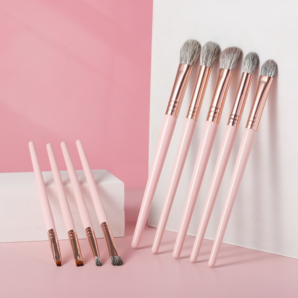 Set 9 Cọ Trang Điểm Mắt &amp; Lông Mày Màu Hồng