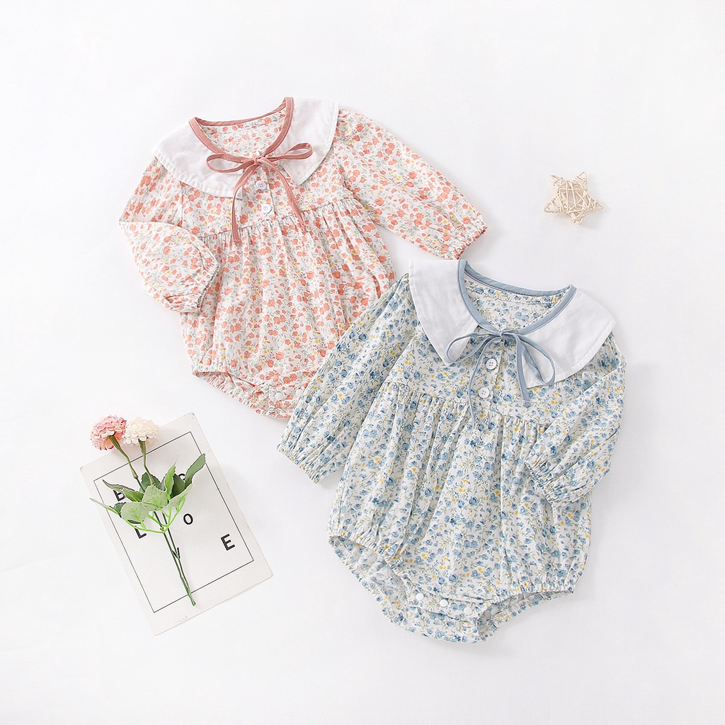 Bộ Áo Liền Quần Tam Giác Tay Dài In Hoa Dễ Thương Thời Trang Xuân Thu Cho Bé Sơ Sinh