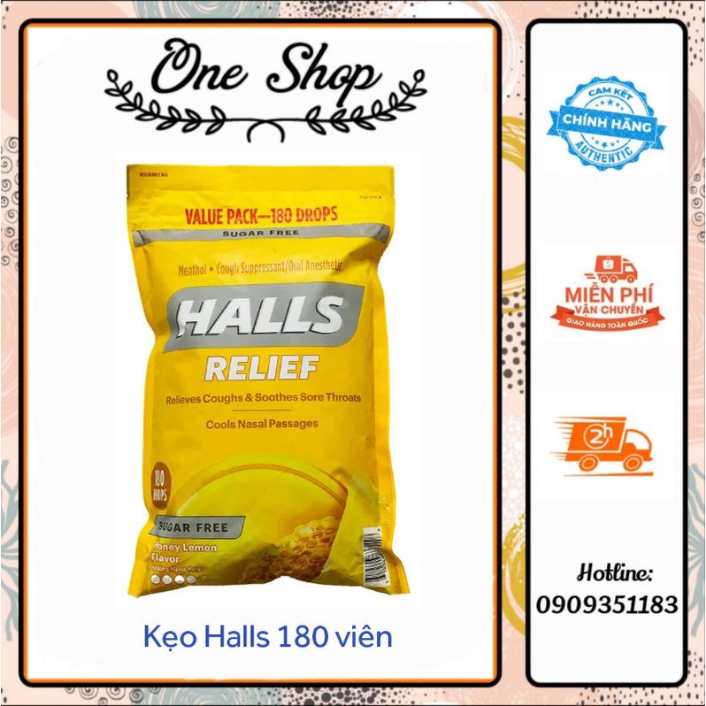 (Date 2024) Kẹo ngậm Halls không đường vị chanh mật ong 180 viên của Mỹ