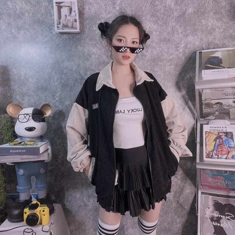 Áo Khoác Nhung Tăm Bóng Chày Phom Rộng Unisex_Áo Khoác Teen_AK56