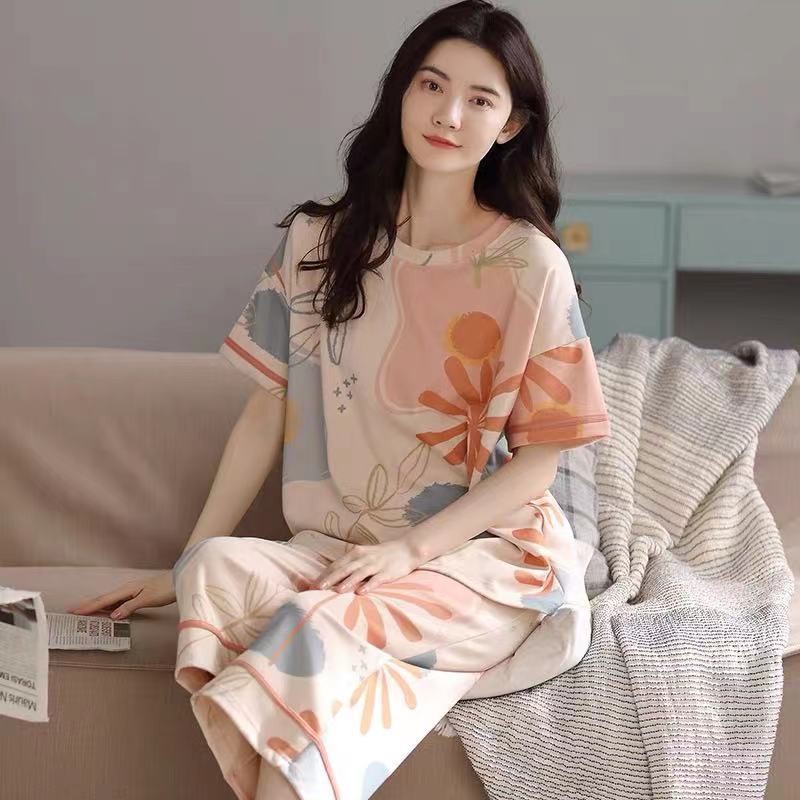 Bộ Đồ Ngủ Vải Cotton Tay Ngắn Dáng Rộng Cỡ Lớn Thời Trang Mùa Hè Cho Nữ