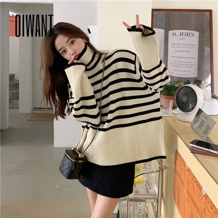 Áo Sweater Dệt Kim Tay Dài Dáng Ôm In Họa Tiết Kẻ Sọc Thời Trang 2023 Cho Nữ