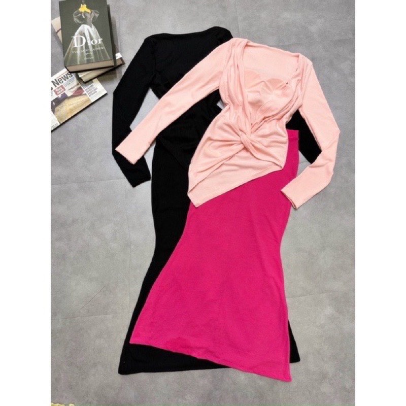 Set áo xoắn lưng vạt xéo phối chân váy đuôi cá có mút ngực- Ringu shop