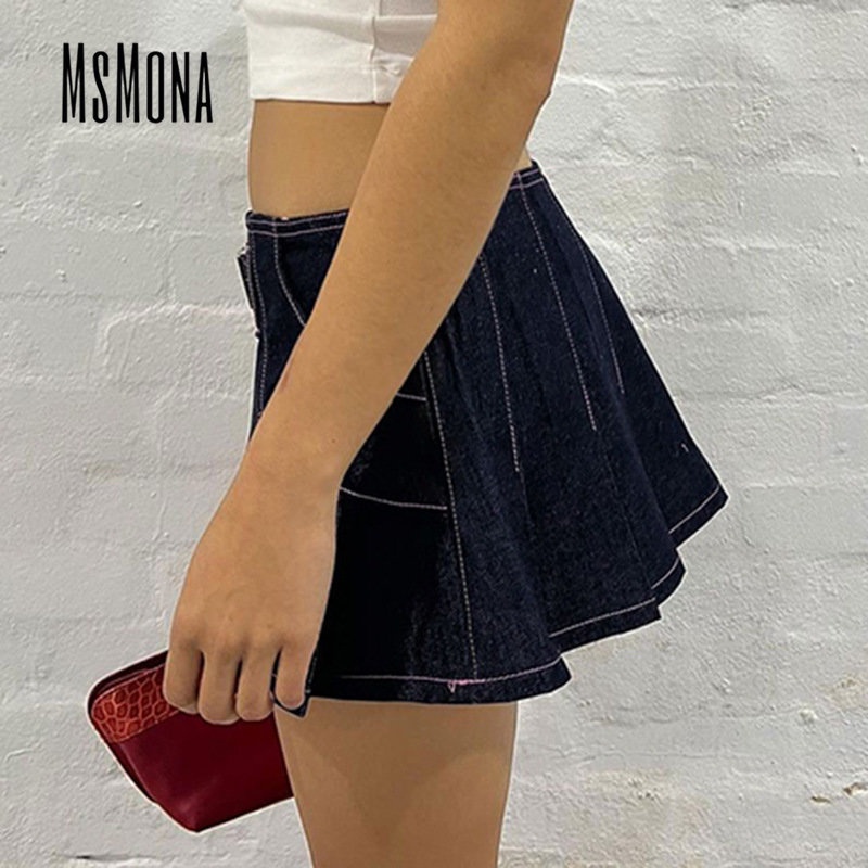 MsMona Chân Váy Mini Lưng Thấp Màu Trơn Cài Khóa Kim Loại Thời Trang 2023 Quyến Rũ Cho Nữ